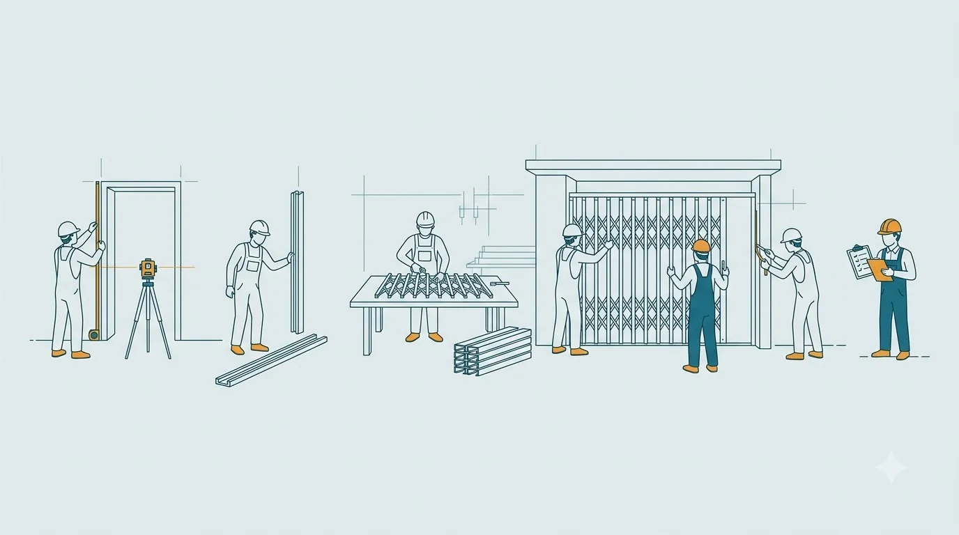 Minh họa quy trình làm cửa kéo mới từ đo đạc đến nghiệm thu